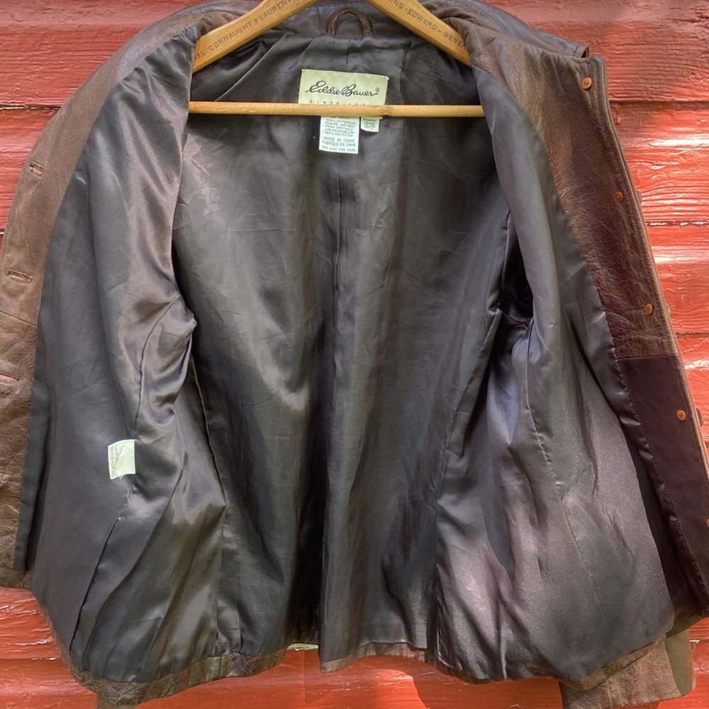 Eddie Bauer Vintage Button Front Brown Leather Jacket Women's Size S - Picture 9 of 10